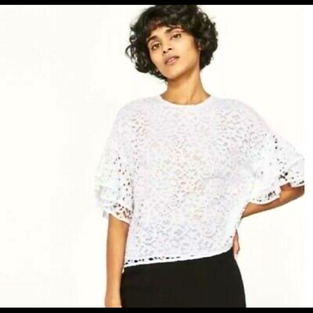 Zara white lace two layers blouse